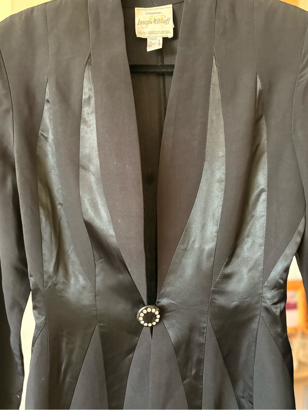 Joseph Ribkoff Black Satin-Panel Single-Button Blazer with Jewel Accent